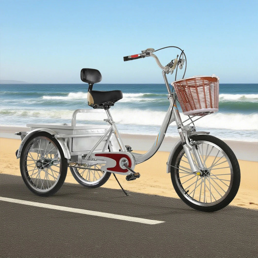 VOLTUS Adult Tricycle Shock Absorbing Front Fork Backrest Seat Comfortable Red/Silver/Beige