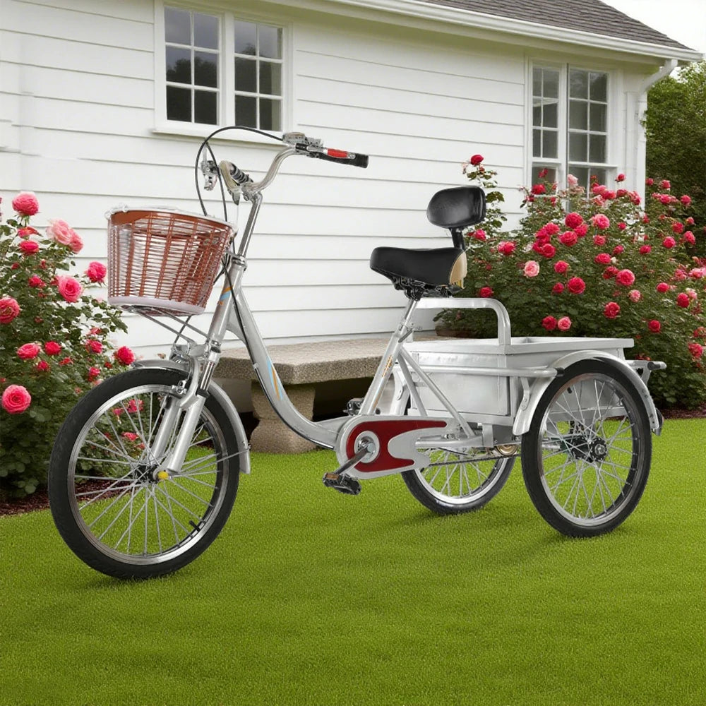 VOLTUS Adult Tricycle Shock Absorbing Front Fork Backrest Seat Comfortable Red/Silver/Beige