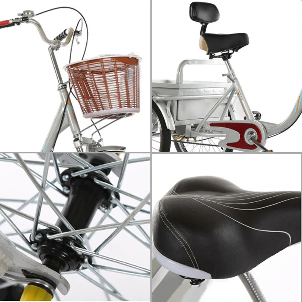 VOLTUS Adult Tricycle Shock Absorbing Front Fork Backrest Seat Comfortable Red/Silver/Beige