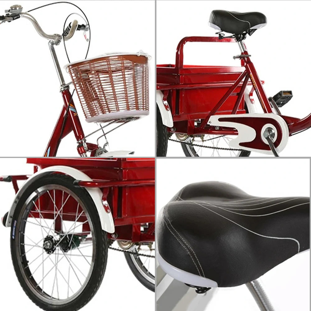 VOLTUS Adult Three Wheel Bicycle Regular Front Fork Comfortable Red/Silver