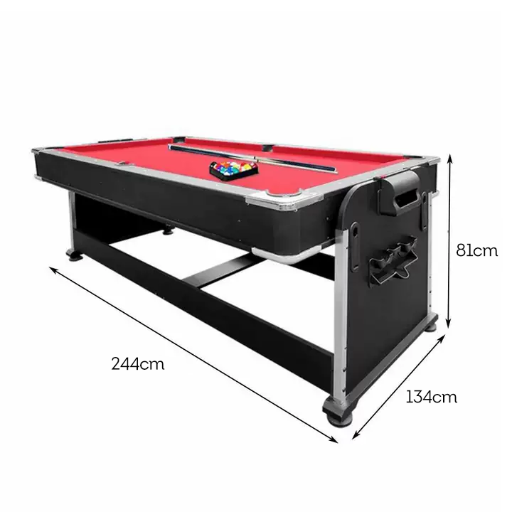 VERSA 4-IN-1 8FT Convertible Table Air Hockey, Pool Billiards, Dining, and Table Tennis for Billiard Game Rooms with Free Accessories - Red Felt