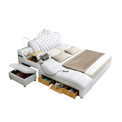 [10% OFF PRE-SALE] MASON TAYLOR TB79 Multi-Functional 1.8M Smart Bed Platform Bed W/ Storages/Massage/Password Strong Box - White (Dispatch in 8 weeks) megalivingmatters