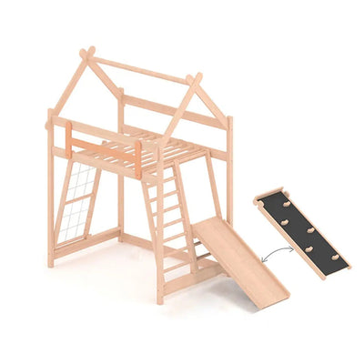 [10% OFF PRE-SALE] T&R SPORTS DOUBLE Solid Wood Kids Climbing Frame Double-sided Slide Kids Playground - Wood (Dispatch in 8 weeks) megalivingmatters