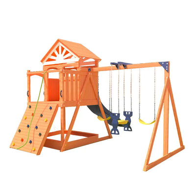 [10% OFF PRE-SALE] T&R SPORTS Solid Wood Outdoor Kids Climbing Frame W/ Swings Slide Multifunctional Kids Playground (Dispatch in 8 weeks) megalivingmatters