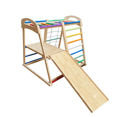 [5% OFF PRE-SALE] T&R SPORTS PLATFORM Solid Wood Kids Climbing Frame W/ Swing Double-sided Slide Kids Playground - Wood (Dispatch in 8 weeks) megalivingmatters