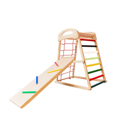 [5% OFF PRE-SALE] T&R SPORTS Solid Wood Kids Climbing Frame W/ Swing And Hanging Rings Double-sided Slide Kids Playground (Dispatch in 8 weeks) megalivingmatters