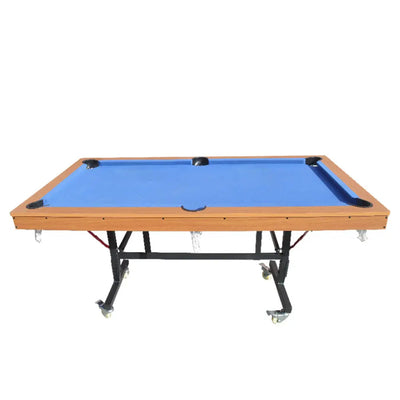 6FT Foldable Pool Table Billiard Table Wood(Orange) Frame Blue Felt Iron legs T&R Sports