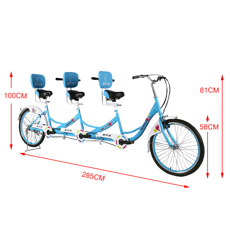 VOLTUS 24 Inch 3-seater Tandem Bicycle Sightseeing Bike - Blue&White