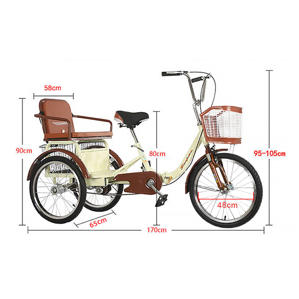 VOLTUS 20 Inches Suspension Fork Foldable 3 Wheels Bike W/ Basket Widened Seat Adult Tricycle