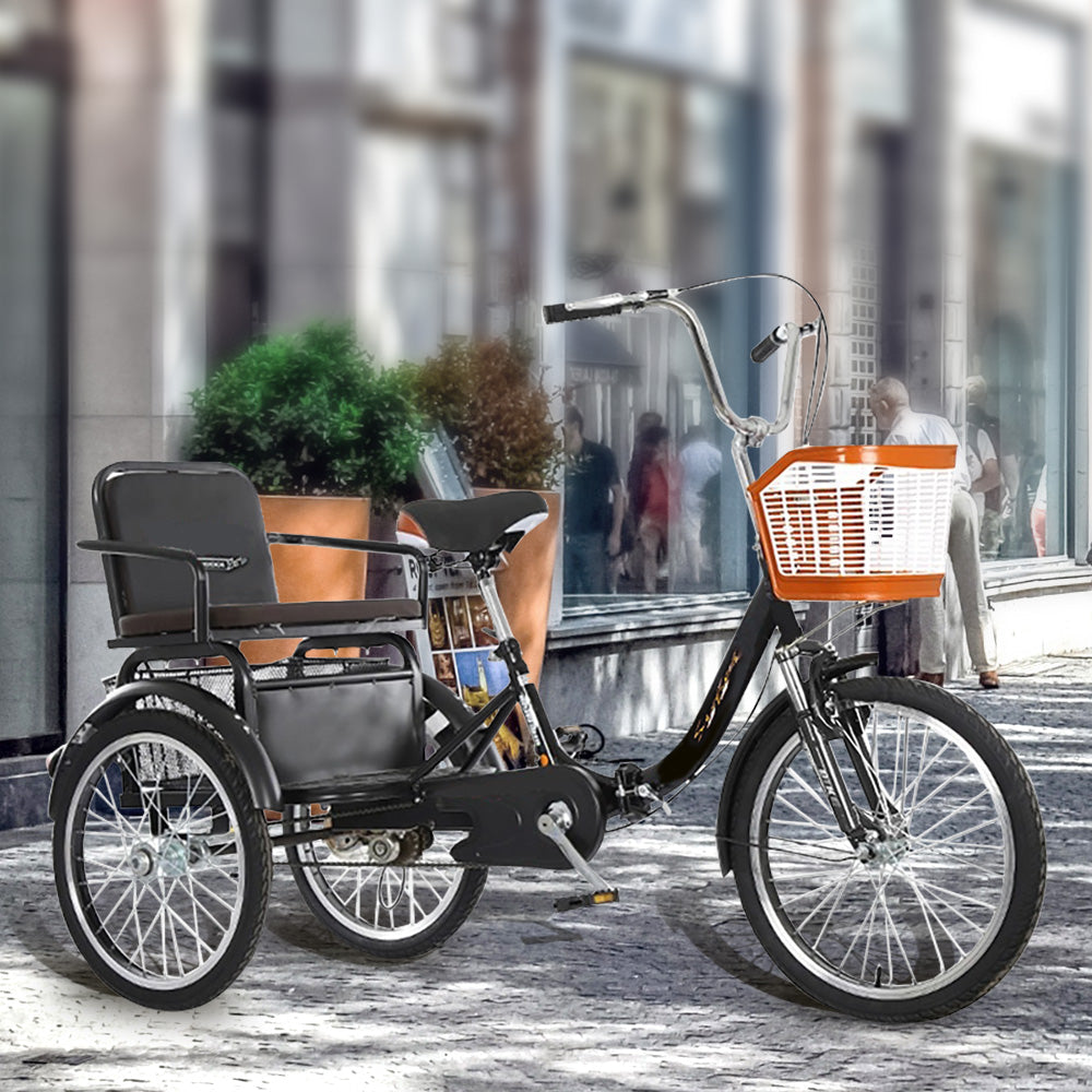 VOLTUS 20 Inches Suspension Fork Foldable 3 Wheels Bike W/ Basket Widened Seat Adult Tricycle