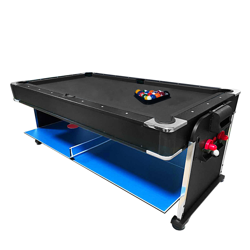 VERSA 7FT 4-In-1 Convertible Air Hockey/ Pool Billiards/ Dining Table / Table Tennis Table Blue/ Black Felt For Billiard Gaming Room Free Accessory