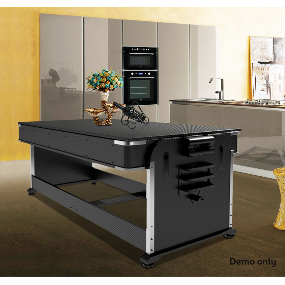 VERSA 7FT 4-In-1 Convertible Air Hockey/ Pool Billiards/ Dining Table / Table Tennis Table Blue/ Black Felt For Billiard Gaming Room Free Accessory