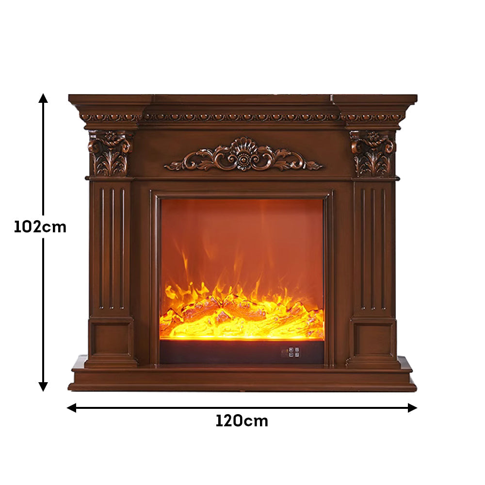 LIVARA 1.2m European-style Decorative Fireplace With Artificial Flames - Brown
