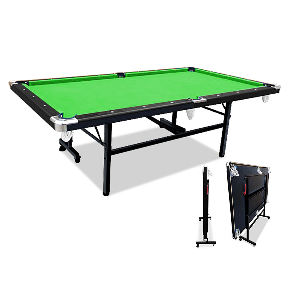 CUETIQ 8FT Foldable Pool Table Blue/Red/Green/Black Felt Billiard Table Free Accessory for Small Room