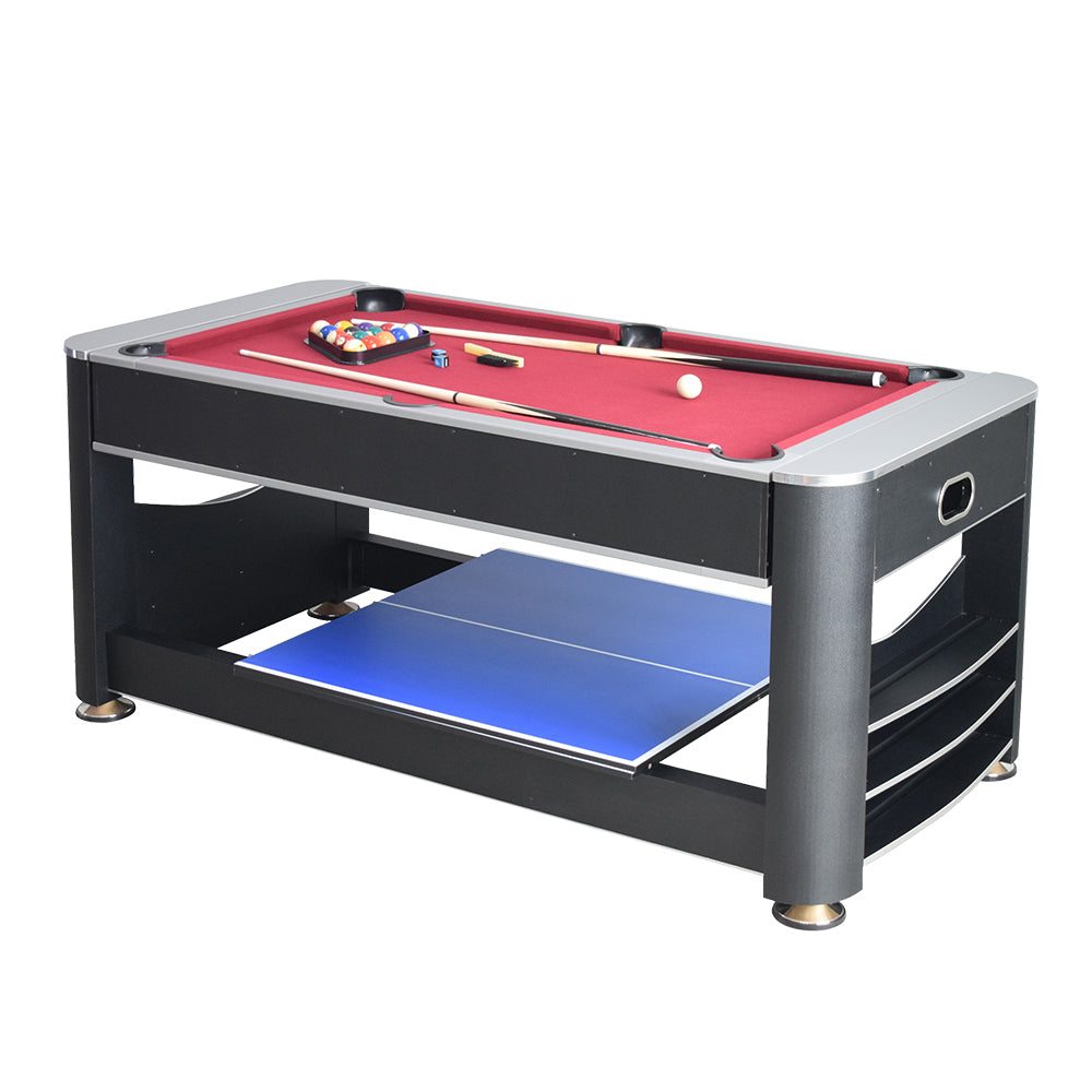 VERSA 6FT MDF 3-IN-1 Pool Table/Table Tennis Table/Air Hockey Black Frame