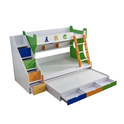 Mason Taylor 805 1.2M Bunk Bed w/ Ladder Cabinet Pull-out Bed With Three Drawers - Green&White Mason Taylor