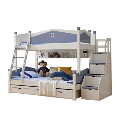 Mason Taylor 911 1.2M Bunk Bed w/ Ladder Cabinet Pull-out Bed With Three Drawers - Blue&White megalivingmatters