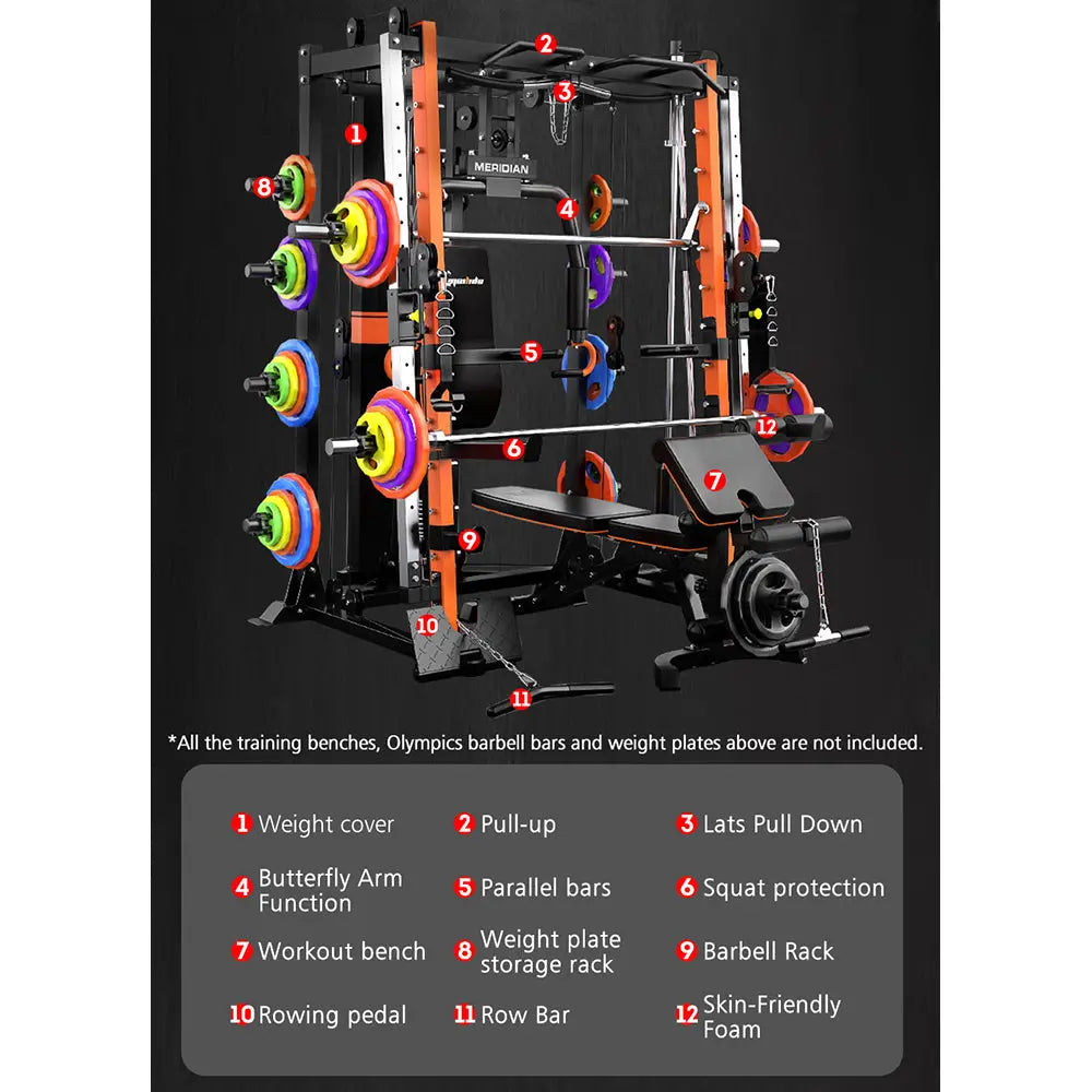 MERIDIAN Q8 Multi-functional Squat Rack Pull-Up Bar Weight Train Equipment Home Gym Smith Machine