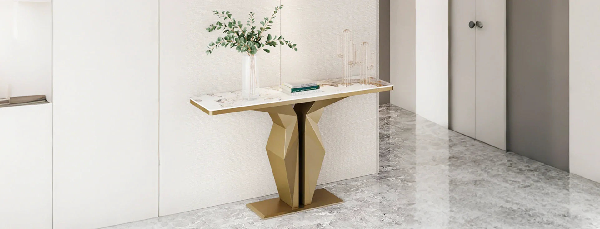 Marble & White Console Tables with Drawers for Sale