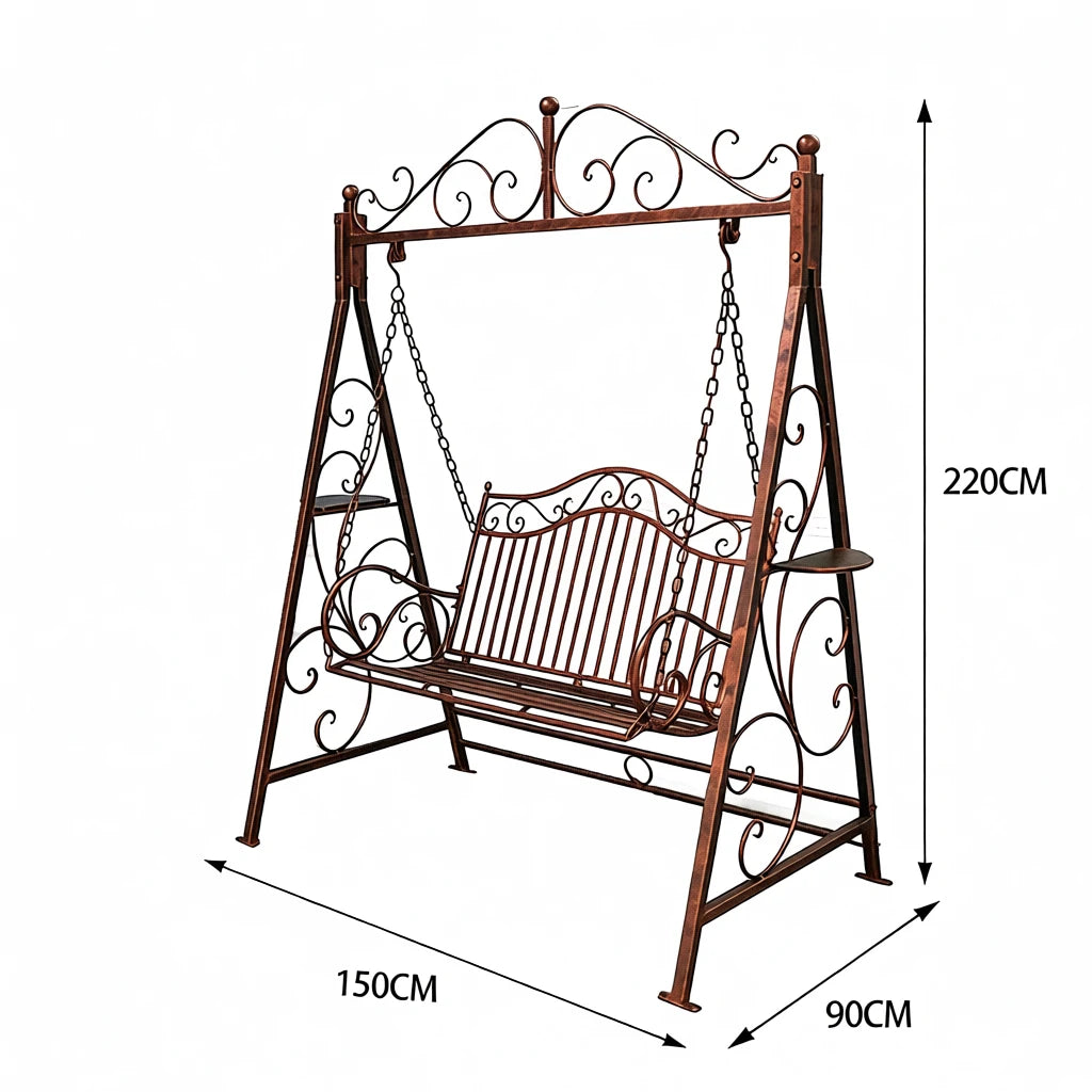 SOLARA YY02B 150cm Wrought Iron Garden Swing Chair – Black/White/Red/Green Straight Backrest Outdoor Use