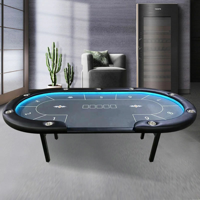 VERSA Foldable Poker Table with LED Lights - 213/240/260cm - Premium Home Game Edition, Multi-Player Layout - Blue&Black