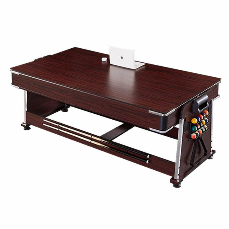 VERSA 4-IN-1 7/8FT Convertible Table with Brown Frame for Air Hockey, Pool Billiards, Dining, and Table Tennis with Free Accessories - Red Felt