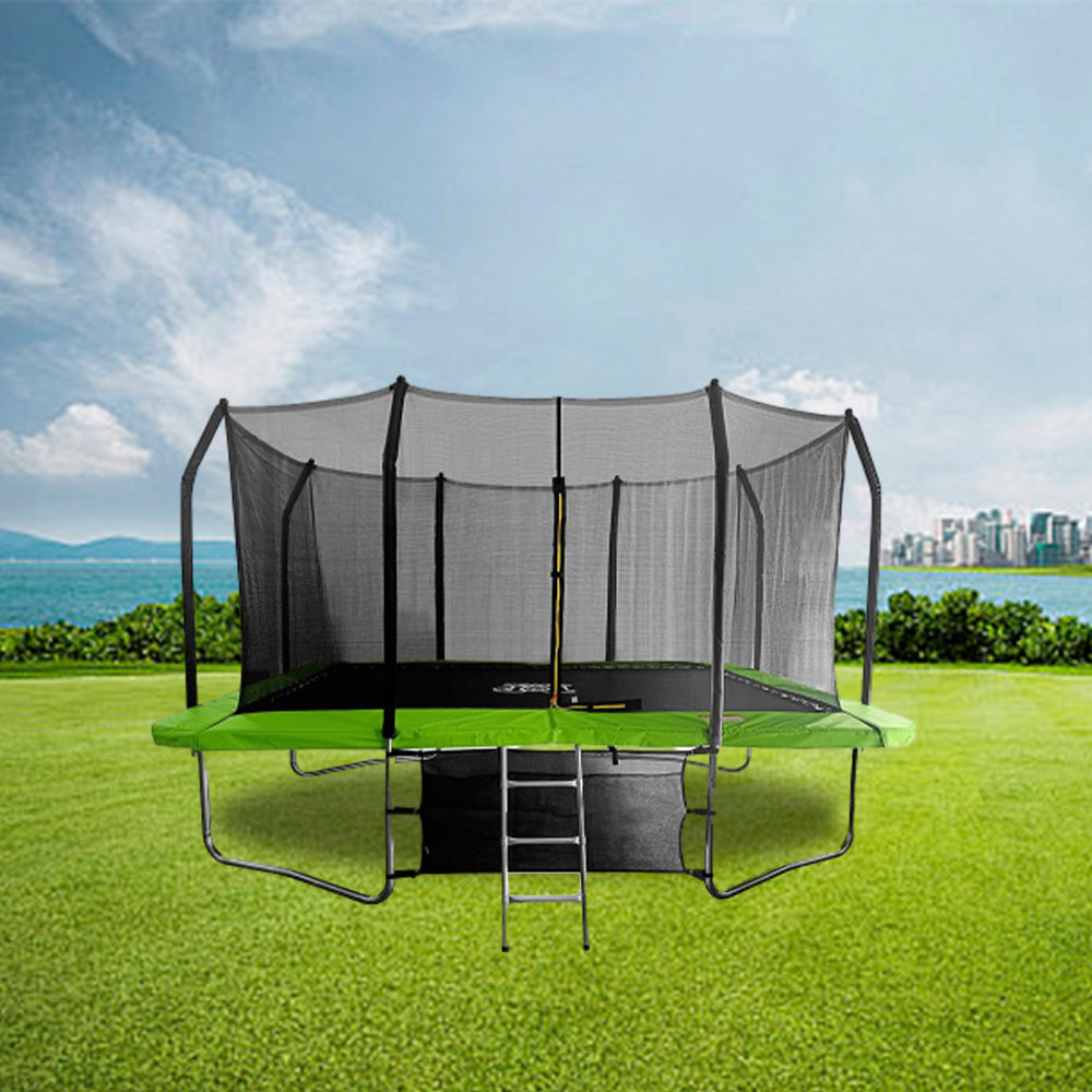 POP MASTER 9FT x 12FT Rectangular Trampoline with Spring Ladder Safety Net Kids