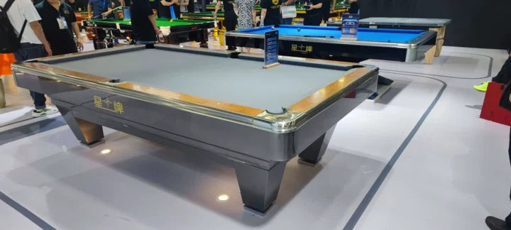 XINGPAI Amber 7/8/9FT Slate Pool Table, Carbon Steel Frame with Oak-Pine Construction, Premium Rubber Cushions, Ivory Finish, Tournament-Grade Professional Design, Free Accessories Package - Grey