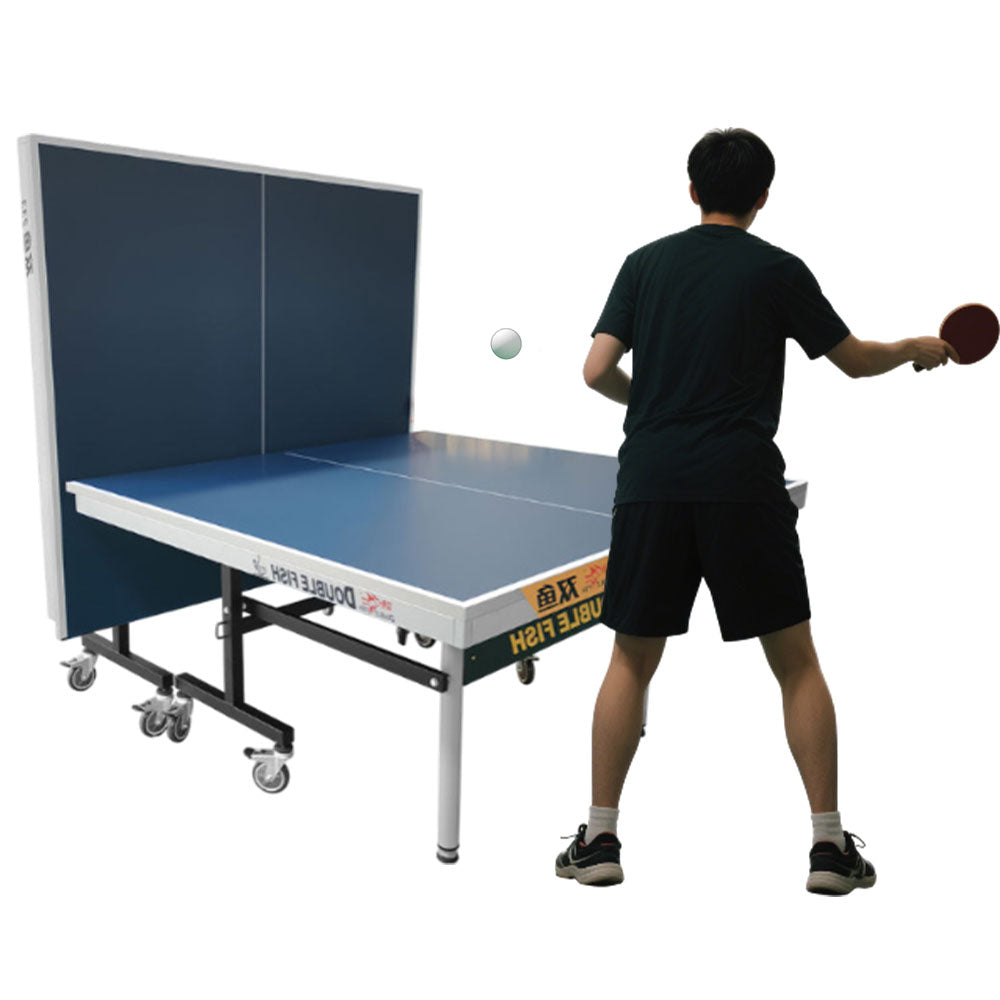 DOUBLE FISH 233 25mm Blue&gray Foldable Solo Play Indoor Table Tennis/Ping Pong Table - Bats Ball Net ITTF Approve