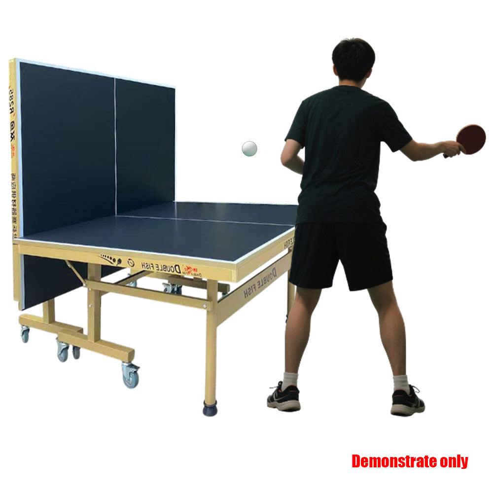 DOUBLE FISH 266 25mm Gold&Black Foldable Solo Play Pro Indoor Table Tennis/Ping Pong Table - Bats Ball Net ITTF Approve