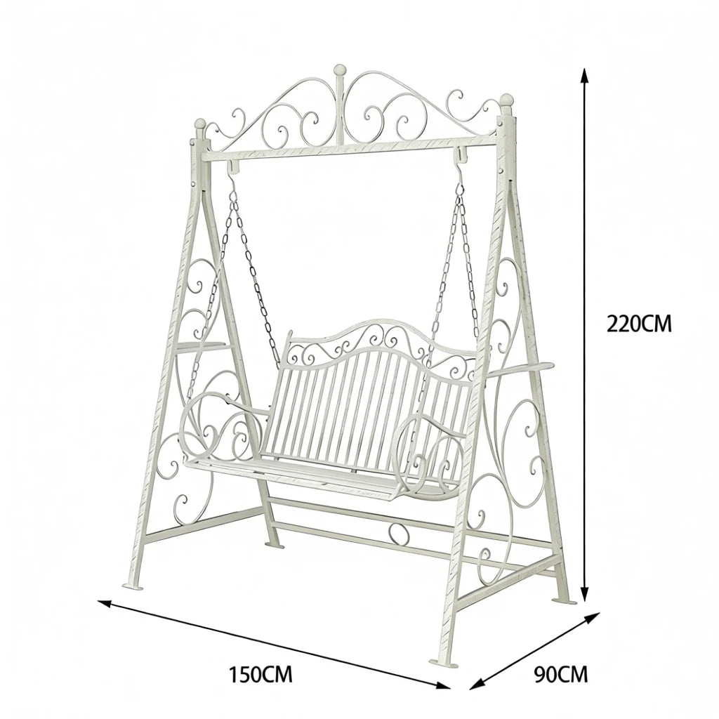 SOLARA YY02B 150cm Wrought Iron Garden Swing Chair – Black/White/Red/Green Straight Backrest Outdoor Use