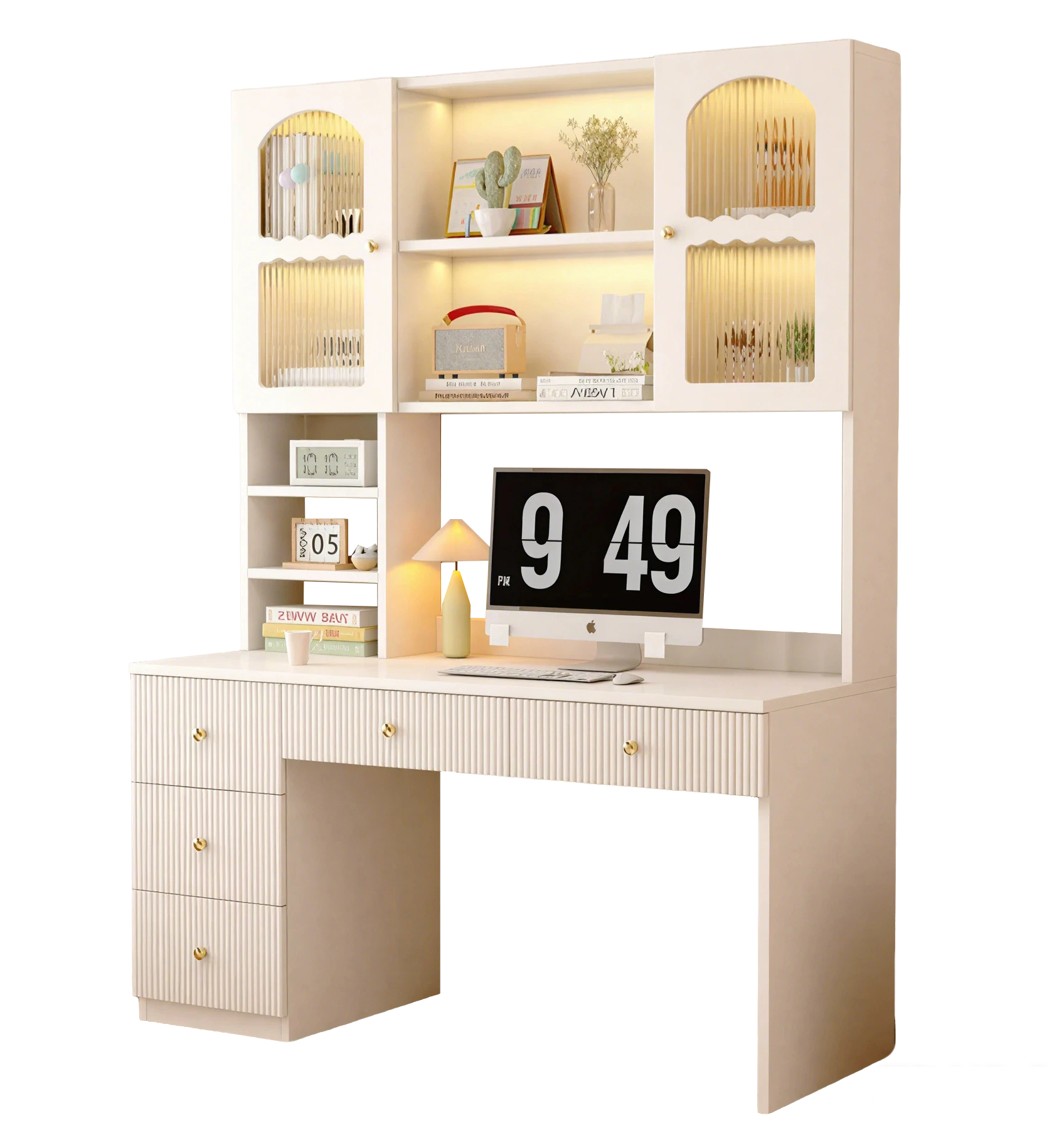 LIVARA Solid Wood Study Desk with Storage Shelf for Home Office Bedroom - Natural Wood