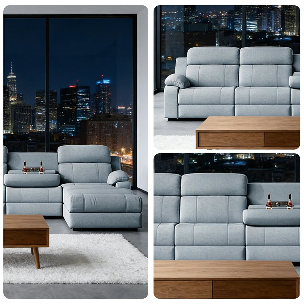 LUXORA 298/328cm Electric Recliner Sectional Sofa Dual Motor Flip-Back Center Power Chaise Cat-Scratch Fabric - Grey