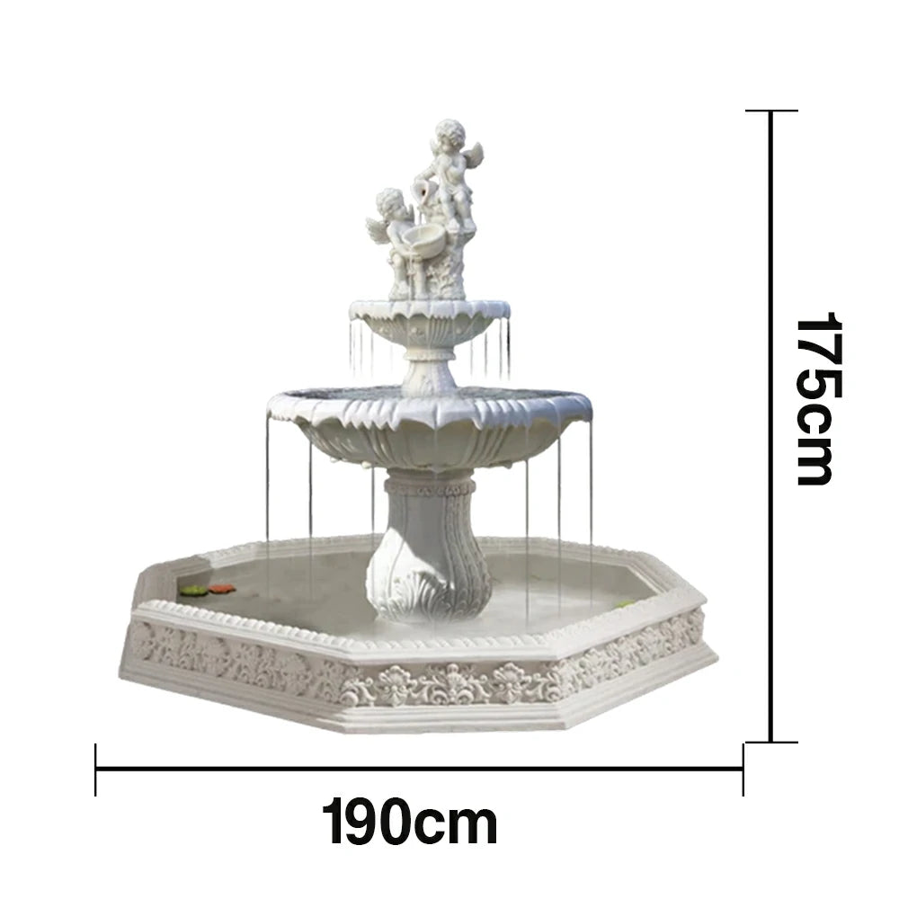 SOLARA Natural Sandstone Outdoor Fountain with 1.9m Fish Pond, Continuous Flow Pump, Natural Stone Grain, Tranquil Garden Feature
