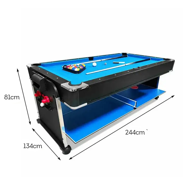VERSA 4-IN-1 8FT Convertible Table Air Hockey, Pool Billiards, Dining, and Table Tennis for Billiard Game Rooms with Free Accessories - Blue Felt
