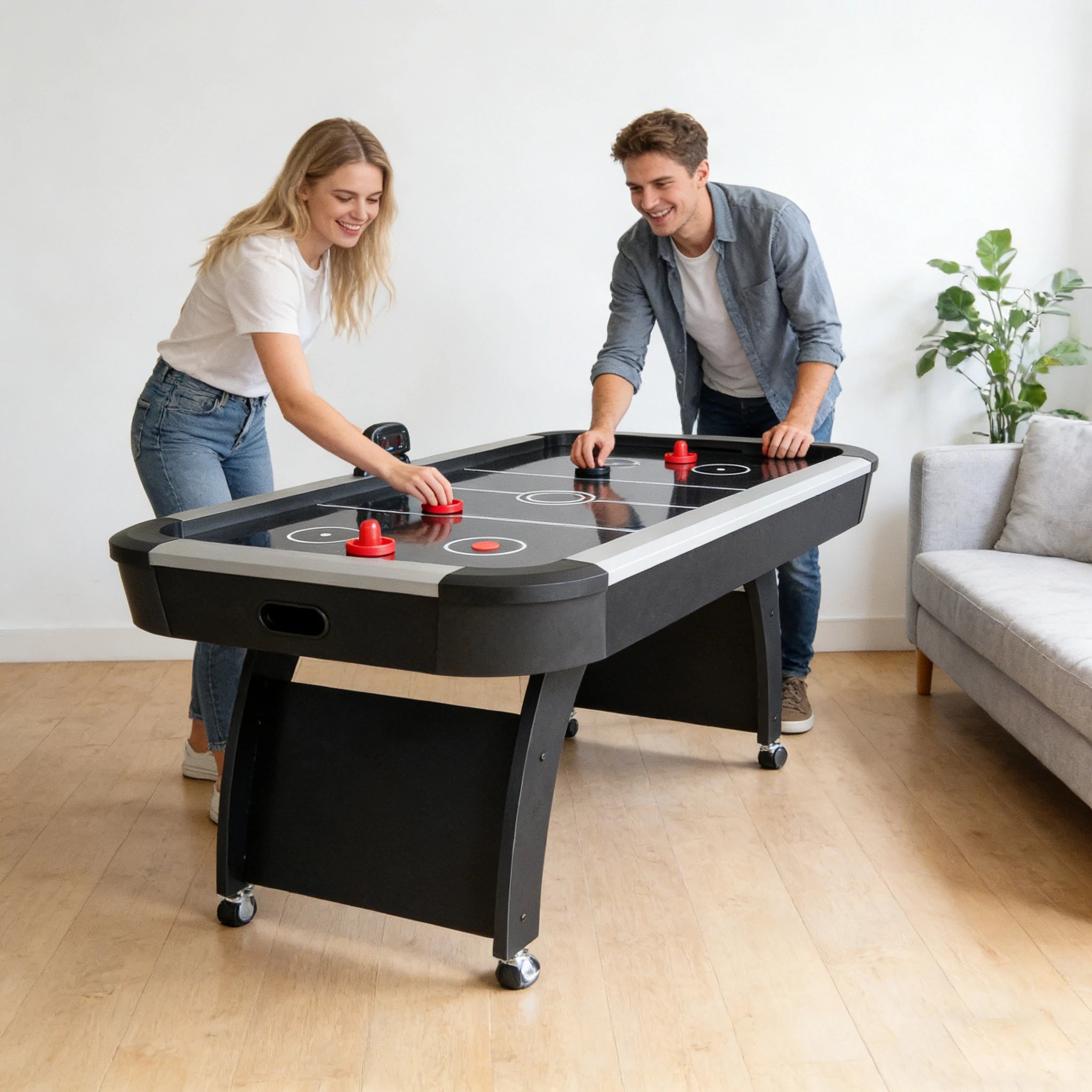 AIRMAX AH13 7FT Air Hockey Table LED Electronic Scoring System - Black