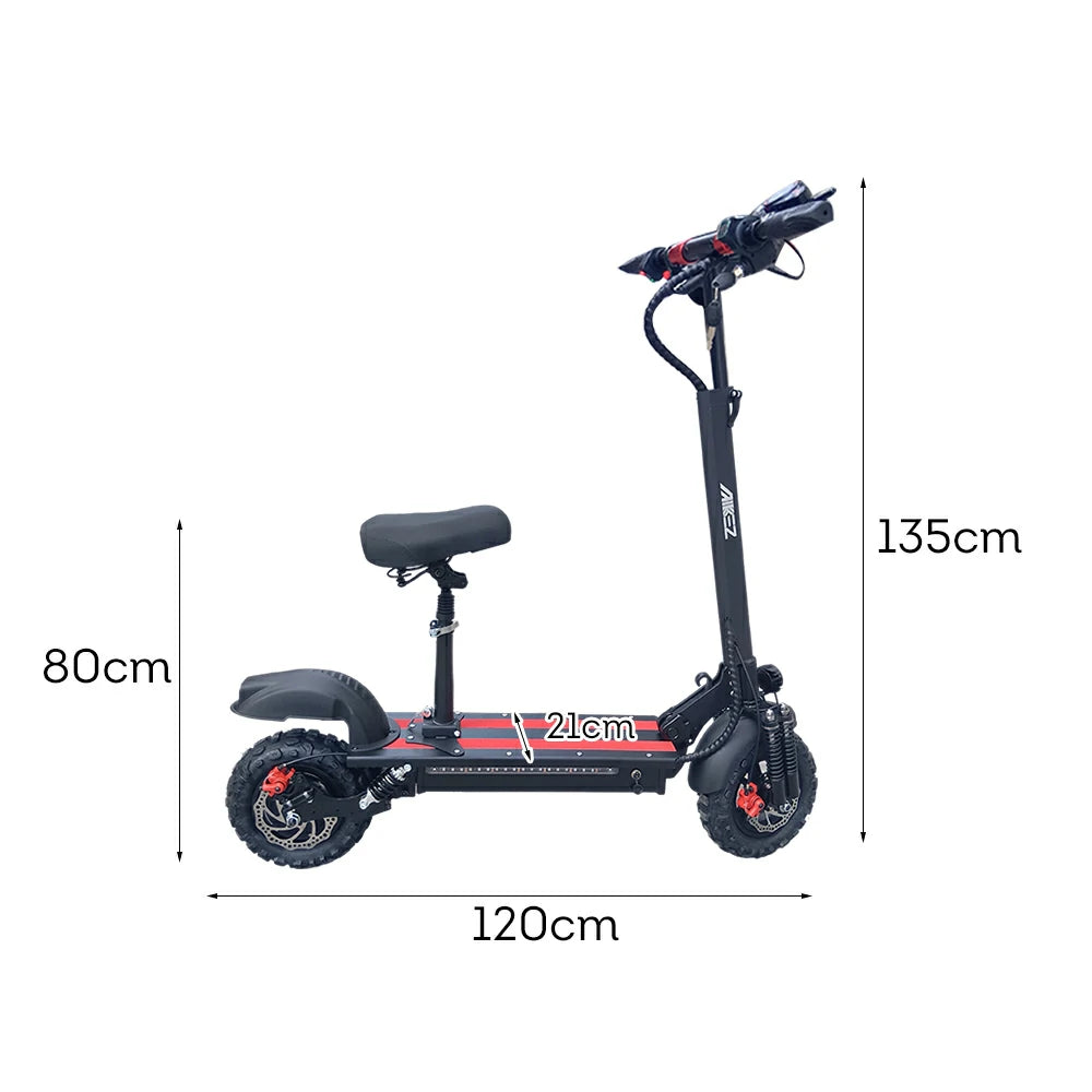 AKEZ 11SQ Dual Motors 800W & 2000W 11 Inches  Electric Scooter w/ Seat Vacuum Tyre Front& Rear Suspension - Black