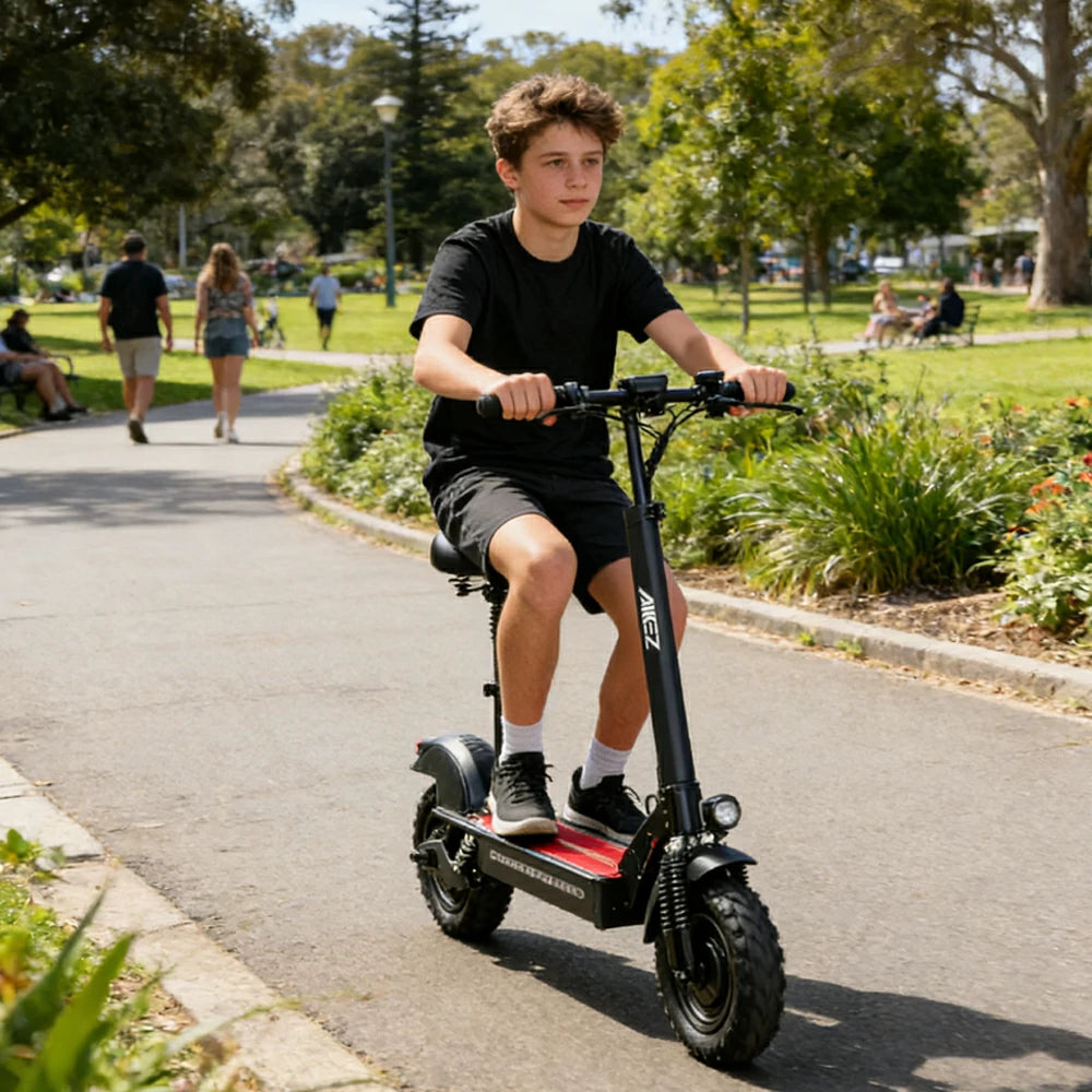 AKEZ 11SQ Dual Motors 800W & 2000W 11 Inches  Electric Scooter w/ Seat Vacuum Tyre Front& Rear Suspension - Black