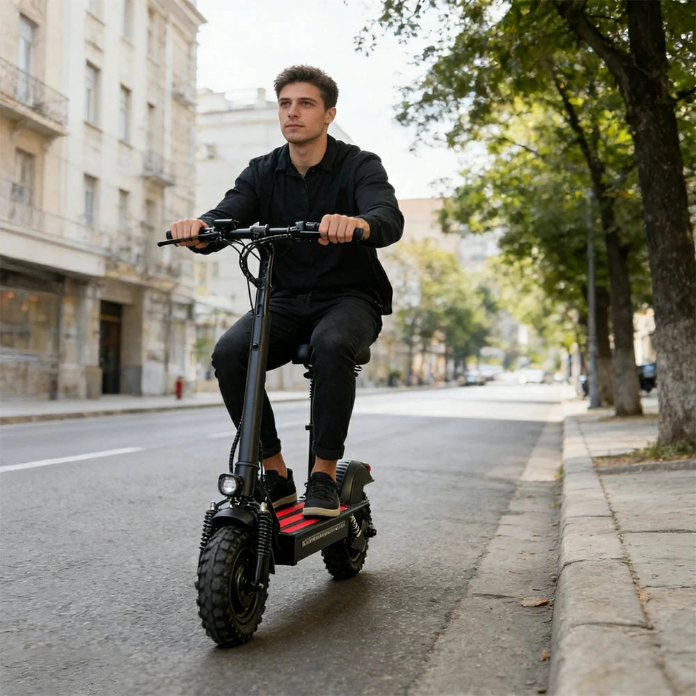 AKEZ 11SQ Dual Motors 800W & 2000W 11 Inches  Electric Scooter w/ Seat Vacuum Tyre Front& Rear Suspension - Black