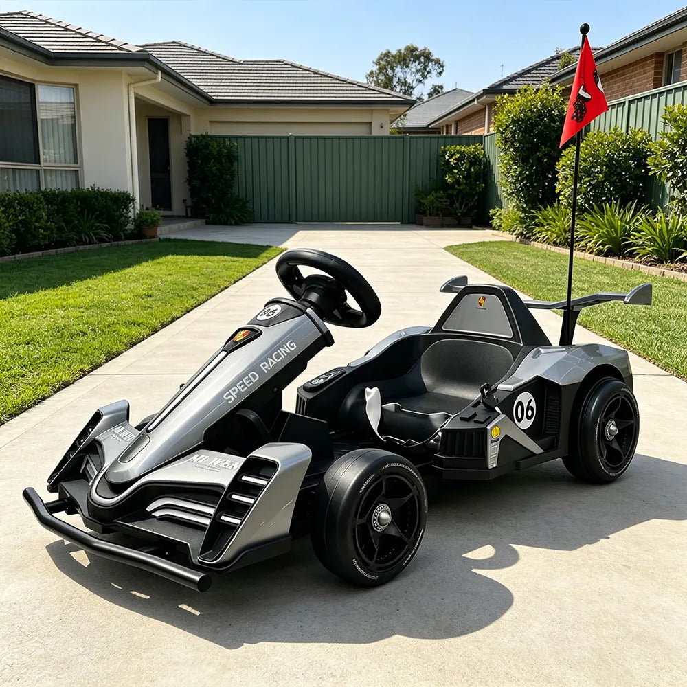 AKEZ Electric Go Kart Dual 350W Motors Adjustable Length 20km/h for Family Outdoor Recreation - Black