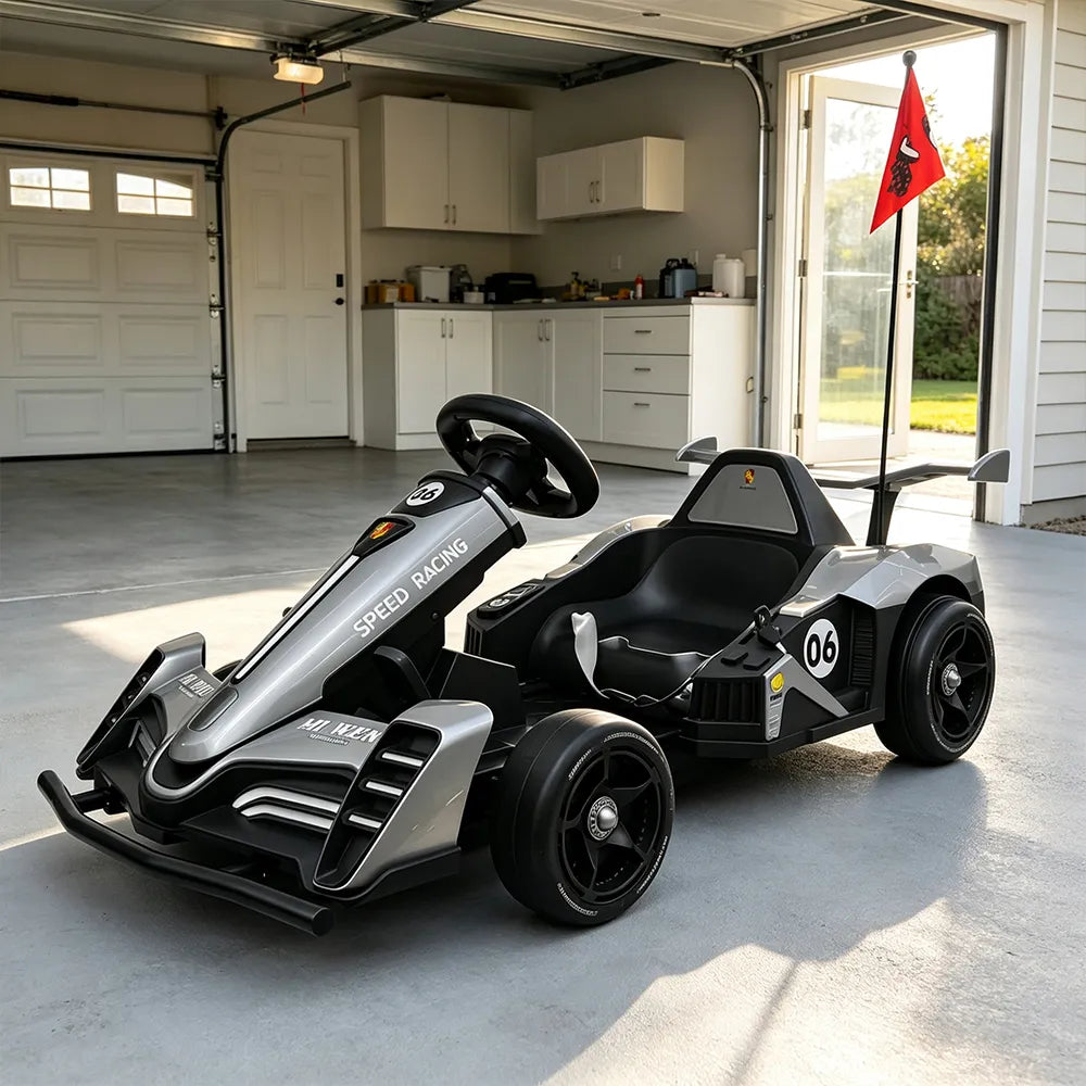 AKEZ Electric Go Kart Dual 350W Motors Adjustable Length 20km/h for Family Outdoor Recreation - Black