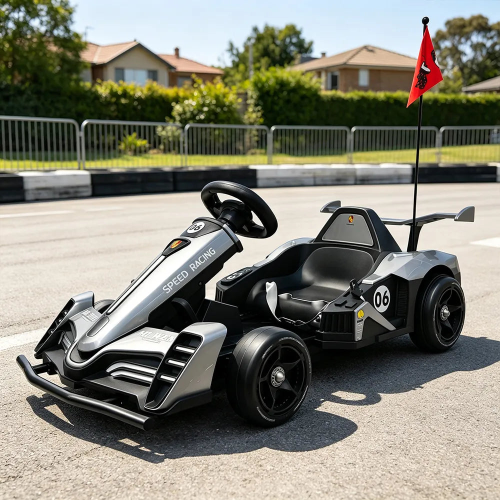 AKEZ Electric Go Kart Dual 350W Motors Adjustable Length 20km/h for Family Outdoor Recreation - Black