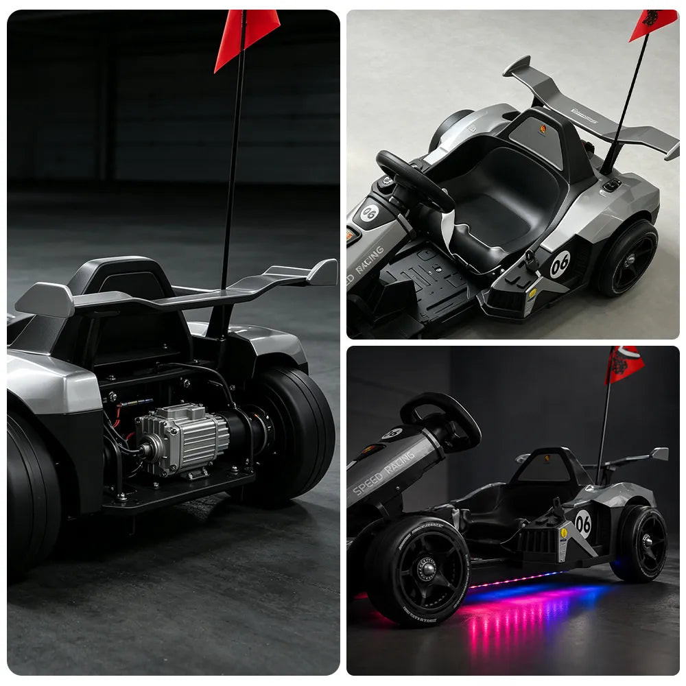 AKEZ Electric Go Kart Dual 350W Motors Adjustable Length 20km/h for Family Outdoor Recreation - Black