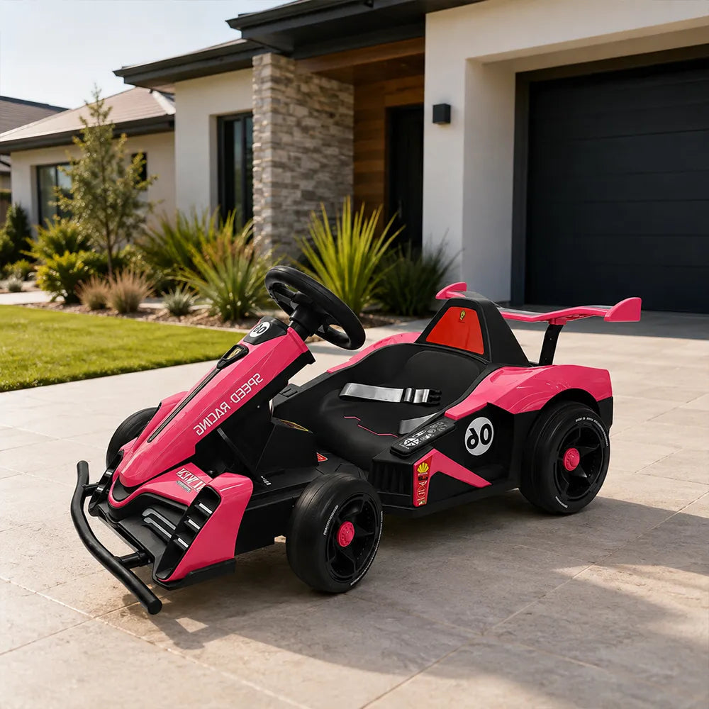 AKEZ Electric Go Kart Dual 350W Motors Adjustable Length 20km/h for Family Outdoor Recreation - Pink