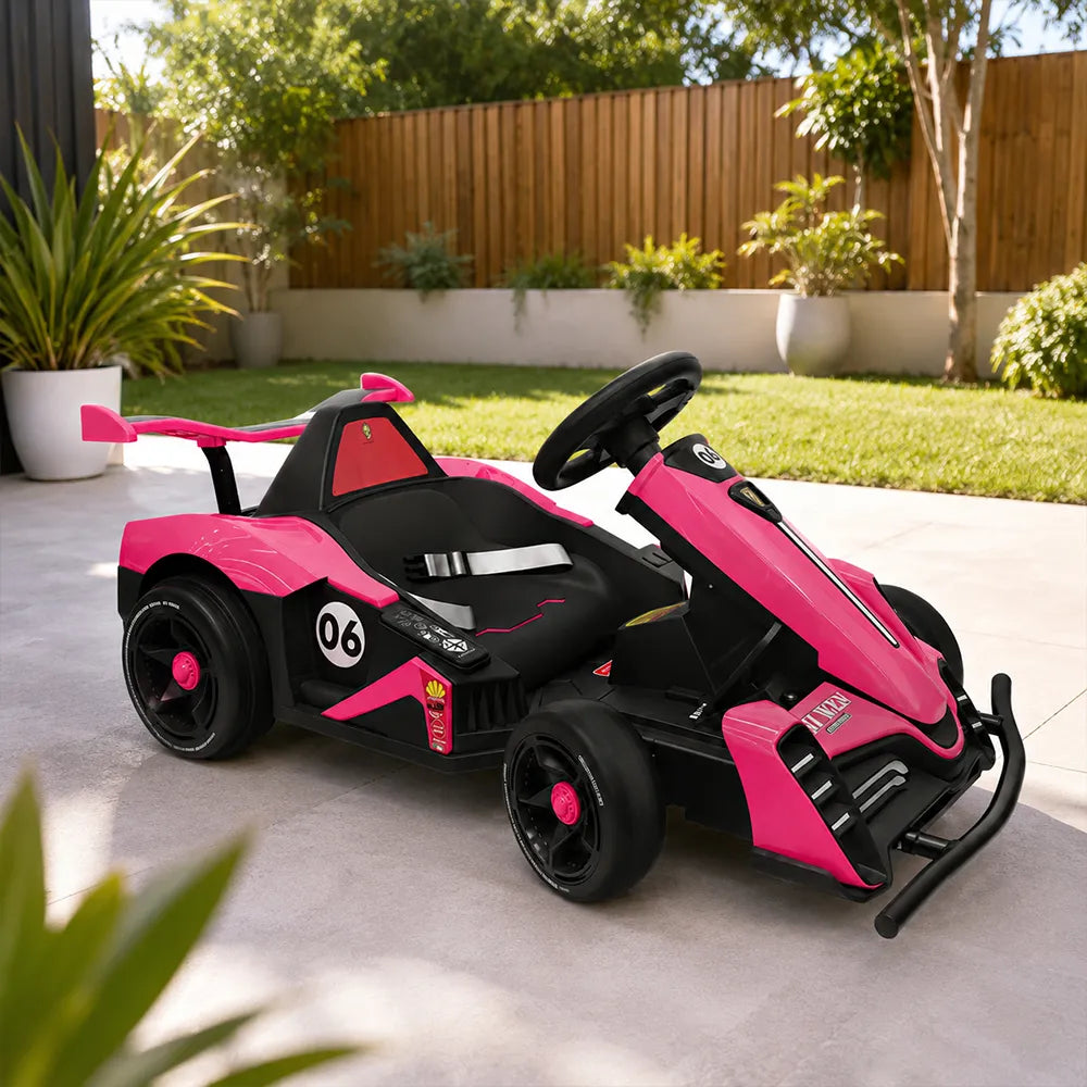 AKEZ Electric Go Kart Dual 350W Motors Adjustable Length 20km/h for Family Outdoor Recreation - Pink