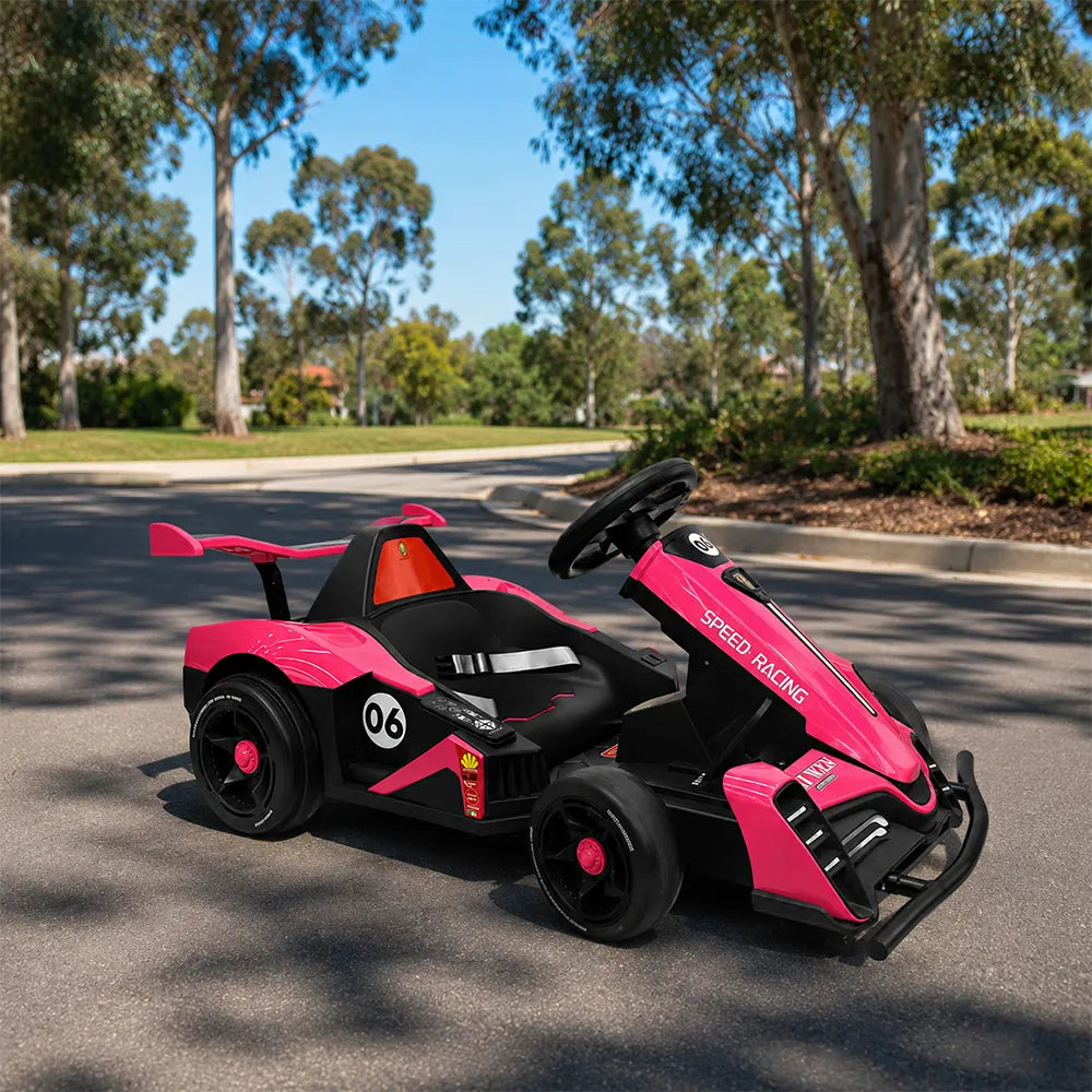 AKEZ Electric Go Kart Dual 350W Motors Adjustable Length 20km/h for Family Outdoor Recreation - Pink