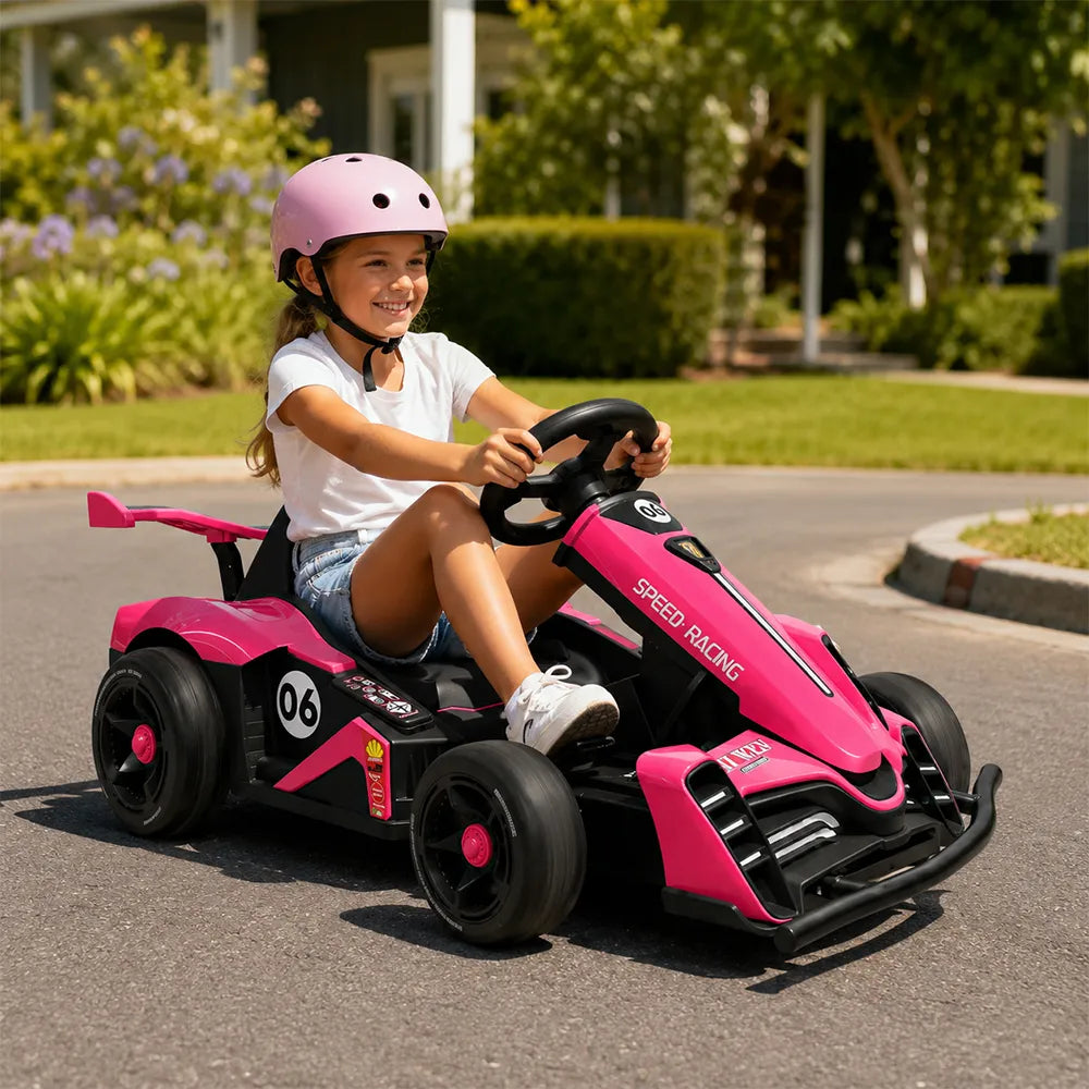 AKEZ Electric Go Kart Dual 350W Motors Adjustable Length 20km/h for Family Outdoor Recreation - Pink