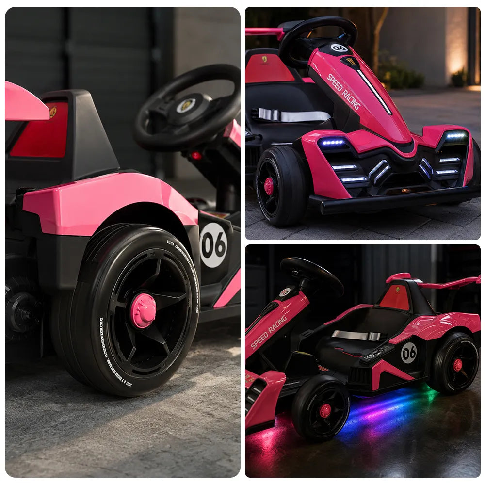 AKEZ Electric Go Kart Dual 350W Motors Adjustable Length 20km/h for Family Outdoor Recreation - Pink
