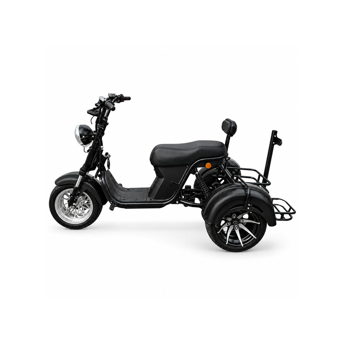 AKEZ 2000W 10 Inch Three-Wheel Electric Cruiser - Wide Tyres with Backrest for Golf Courses & Private Estates - Black
