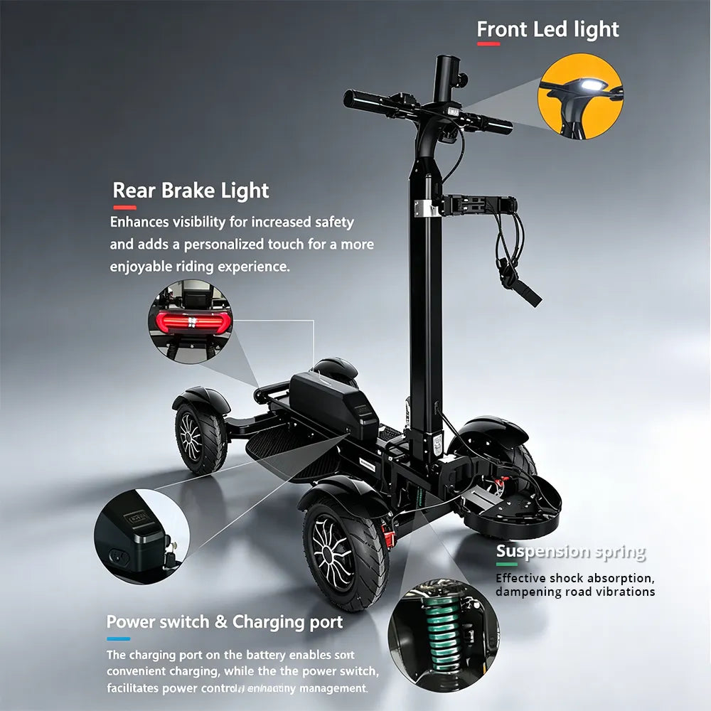 AKEZ M12-3 2400W Dual Motor Electric Golf Scooter - Foldable 4-Wheel Design with Removable 48V Battery & Umbrella - Black